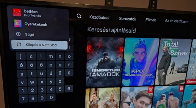 A Netflix keresőfelülete a televízión